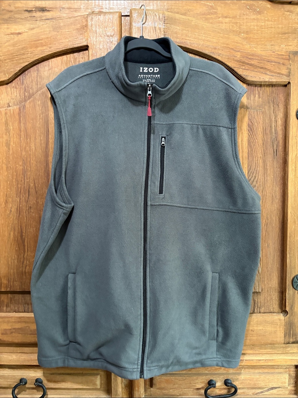 IZOD Charcoal Gray Fleece Full-Zip Vest with Chest Pocket